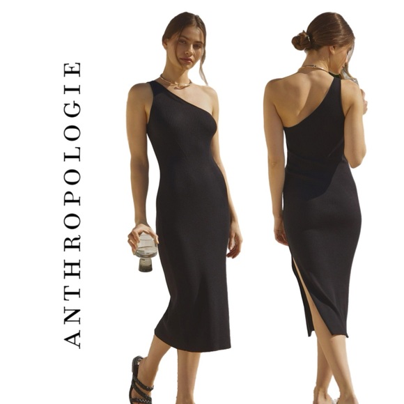 Anthropologie One Shoulder Corset Ribbed Midi Dress - Picture 1 of 12